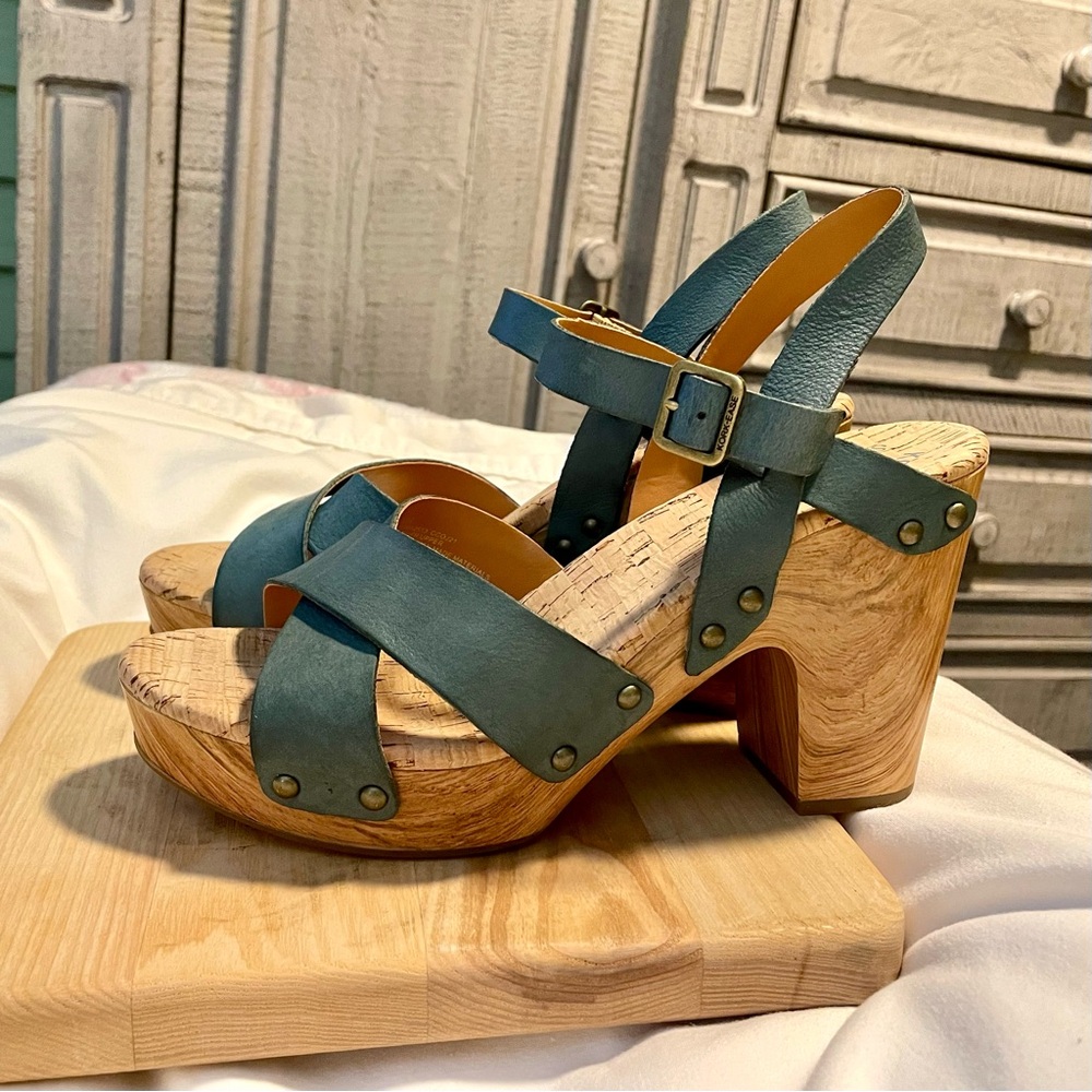 *EUC* Kork-Ease Leather & Cork Wedge Sandals - Womens Sz 8 M - Blue - KE0012513 - Picture 4 of 10
